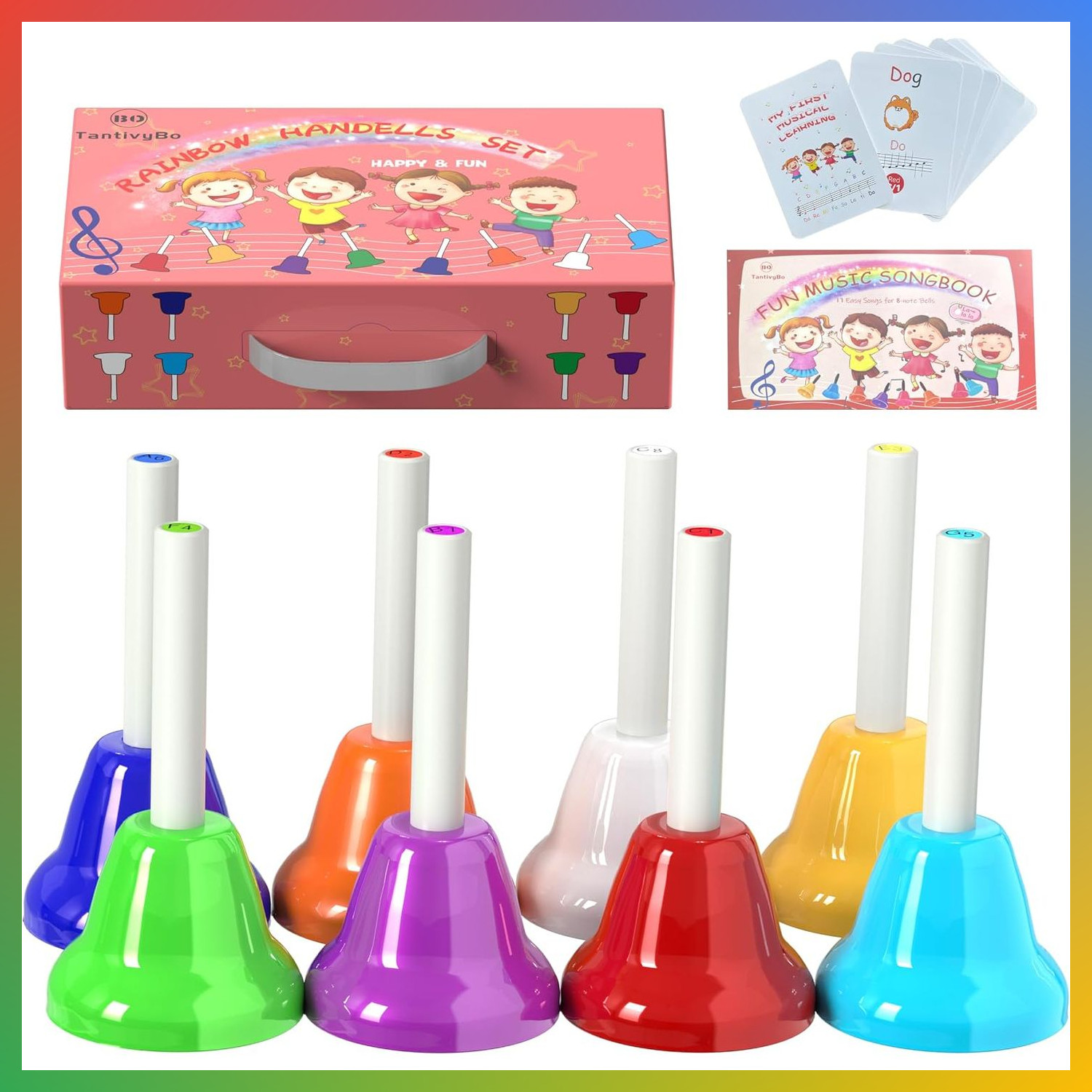 8 Note Handbells Musical Instrument Set Kids Toddler Percussion Color Coded Song