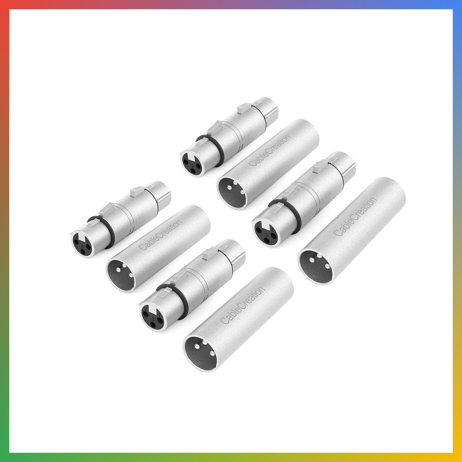 XLR Adapter M to M F to F 8 Pack Silver Microphone Mixer 3 Pin